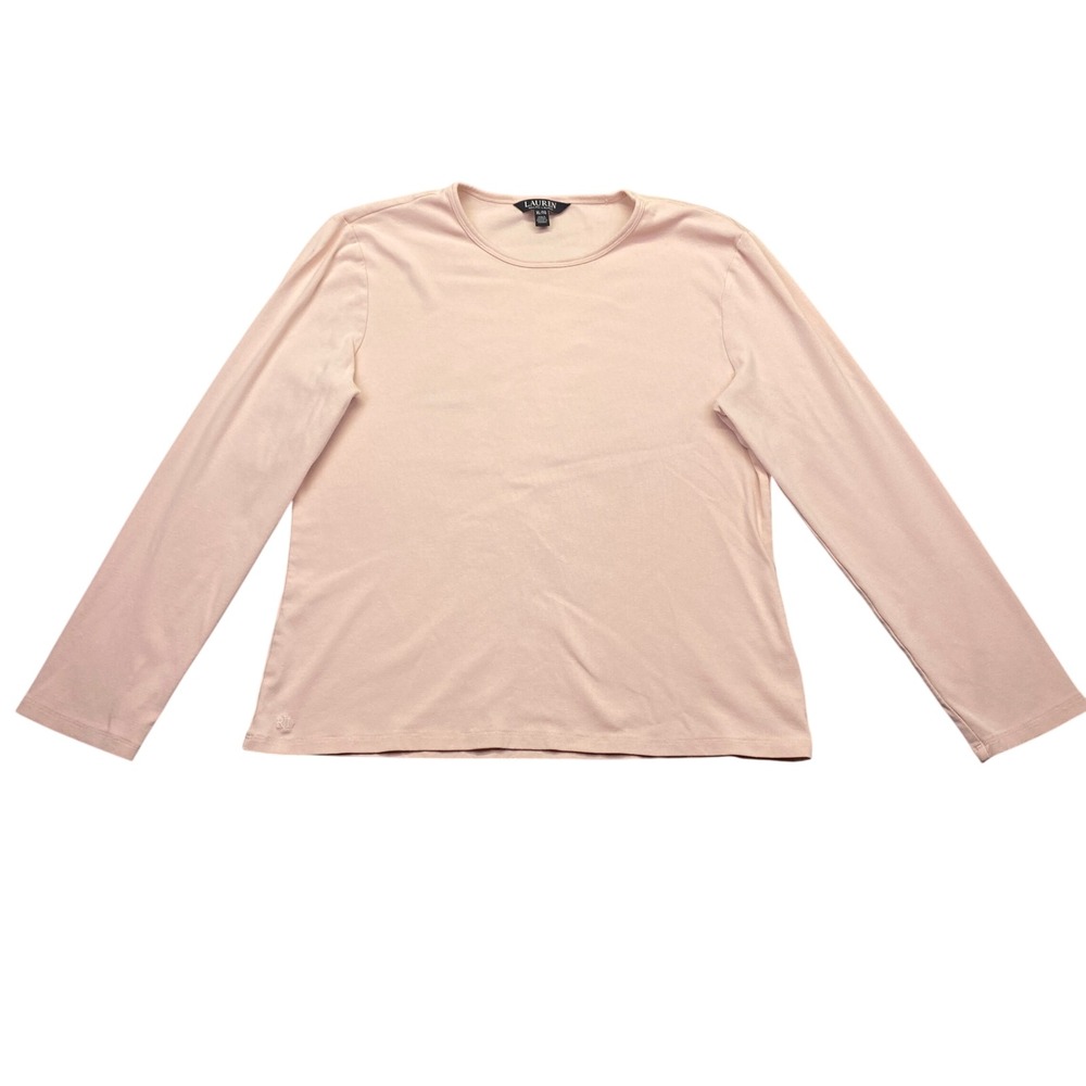Lauren Ralph Lauren Womens XL Peach Pink Long Sleeve Crew Neck Logo Top Shirt